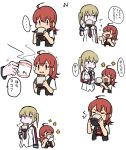  ... 2girls ahoge aircraft_carrier arashi_(kantai_collection) betchan blonde_hair closed_eyes comic cup graf_zeppelin_(kantai_collection) grey_eyes kantai_collection military military_uniform military_vehicle multiple_girls necktie red_necktie redhead school_uniform ship simple_background speech_bubble spoken_ellipsis steam translation_request twintails uniform vest violet_eyes warship watercraft 