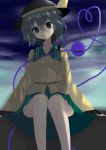  1girl aqua_eyes green_hair hat komeiji_koishi kuro_seifuku looking_at_viewer short_hair sitting smile touhou 