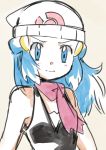  1girl blue_eyes blue_hair blush embarrassed female hainchu hat hikari_(pokemon) looking_at_viewer nintendo pokemon skirt solo 