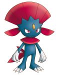  artist_request claws no_humans pokemon red_eyes simple_background solo weavile white_background 