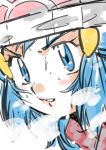  1girl blue_eyes blue_hair blush female hainchu hat hikari_(pokemon) nintendo pokemon sketch solo 