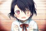  1boy asselin_bb_ii blush child clenched_hand close-up heterochromia idolmaster idolmaster_side-m jewelry kumao_(azusakoi) male_focus red_eyes ring satan_(idolmaster) solo stuffed_toy translation_request wavy_hair yellow_eyes younger 