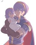  1boy 1girl adult age_difference baby blue_eyes blue_hair blush cape fingerless_gloves fire_emblem fire_emblem:_kakusei fire_emblem:_mystery_of_the_emblem gloves great_grandfather_and_great_granddaughter intelligent_systems lucina marth nintendo sallymon short_hair time_paradox white_background young 