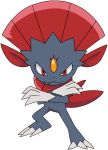  fangs looking_at_viewer no_humans official_art pokemon pokemon_(anime) red_eyes simple_background solo weavile 