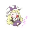  1girl blonde_hair blush_stickers chibi female hat smile solo touhou watatsuki_no_toyohime white_background zannen_na_hito 