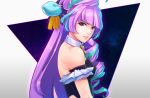  1girl bare_shoulders hair_ornament houkagi_yuu idol_clothes long_hair macross macross_delta mikumo_guynemer multicolored_hair purple_hair red_eyes solo walkure_(macross_delta) 