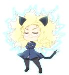  1girl animal_ears blonde_hair cat_ears cat_tail chibi closed_eyes crossed_arms doyagao electricity glasses long_hair messy_hair military military_uniform panties panties_under_pantyhose pantyhose perrine_h_clostermann sayu_(mio-mosa) solo strike_witches sweatdrop tail underwear uniform 