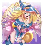  1girl bare_shoulders blonde_hair boots breasts dark_magician_girl duel_monster female hat large_breasts long_hair magical_girl shiny shiny_skin skirt smile witch_hat yu-gi-oh! yuu-gi-ou_duel_monsters 