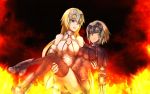  2girls absurdres artist_request blonde_hair breasts carrying cleavage fate/grand_order fate_(series) glowing headpiece highres jeanne_alter long_hair multiple_girls princess_carry ruler_(fate/apocrypha) ruler_(fate/grand_order) short_hair type-moon 