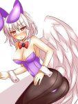  1girl aisa_(micuma) animal_ears ass breasts bunny_tail bunnysuit detached_collar highres kishin_sagume pantyhose rabbit_ears red_eyes silver_hair single_wing solo tail touhou wings 