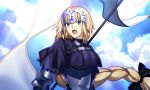  1girl armor blonde_hair blue_eyes braid breasts fate/apocrypha fate/grand_order fate_(series) headpiece highres large_breasts long_hair open_mouth ruler_(fate/apocrypha) sen_(77nuvola) single_braid solo standard_bearer 