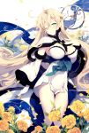  1girl blonde_hair breasts capelet cleavage detached_sleeves flower green_eyes hair_flaps large_breasts long_hair looking_at_viewer nekonabe_ao one_eye_closed rose smile solo staff very_long_hair 