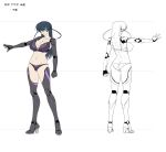  1girl ass back blue_hair bra breasts butt_crack character_sheet female flat_color full_body green_eyes igawa_asagi kagami_hirotaka large_breasts lilith-soft panties partially_colored sketch solo taimanin_asagi taimanin_asagi_battle_arena underwear weapon white_background 
