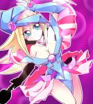  1girl blonde_hair breasts dark_magician_girl duel_monster female hat magical_girl simple_background skirt smile solo white_background wizard_hat yu-gi-oh! 