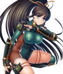  1girl aikawa_arisa bodysuit breasts female large_breasts looking_at_viewer ninja ponytail sanpei_haruka shuriken taimanin_asagi taimanin_asagi_battle_arena thighs weapon 