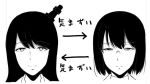  bangs bifidus commentary_request expressionless fusou_(kantai_collection) hair_ornament head_only hyuuga_(kantai_collection) kantai_collection long_hair looking_at_viewer monochrome pointer short_hair sketch smile translation_request white_background 