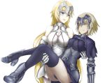  2girls artist_request blonde_hair breasts carrying cleavage fate/grand_order fate_(series) headpiece highres jeanne_alter long_hair multiple_girls princess_carry ruler_(fate/apocrypha) ruler_(fate/grand_order) short_hair type-moon 