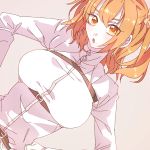  1girl breasts fate/grand_order fate_(series) female_protagonist_(fate/grand_order) framed_breasts highres large_breasts matching_hair/eyes orange_eyes orange_hair short_hair side_ponytail solo white_background wonakira 