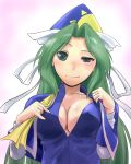  1girl aqua_eyes breasts cleavage green_hair long_hair mima touhou touhou_(pc-98) 