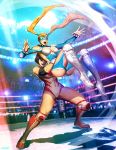  2girls black_hair breasts capcom cleavage cleavage_cutout crowd domino_mask genzoman leotard lifting_person mask multiple_girls official_art rainbow_mika stadium street_fighter street_fighter_v wrestling wrestling_outfit yamato_nadeshiko_(street_fighter) 