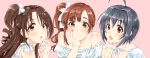  3girls black_hair blush brown_eyes brown_hair futou_ryouko idolmaster idolmaster_cinderella_girls igarashi_kyouko kohinata_miho long_hair looking_at_viewer multiple_girls nail_polish open_mouth pink_check_school shimamura_uzuki short_hair side_ponytail smile 