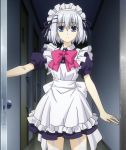  1girl date_a_live dress frills garter_straps hair_ornament looking_at_viewer maid short_hair silver_hair solo standing tagme tobiichi_origami white_hair 