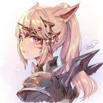 1girl animal_ears armor artist_name blonde_hair cat_ears character_request dated facial_mark final_fantasy final_fantasy_xiv from_side hair_ornament high_ponytail long_hair looking_at_viewer miqo&#039;te momoko_(momopoco) pauldrons ponytail solo upper_body violet_eyes 