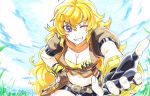  1girl breasts cleavage large_breasts looking_at_viewer mikk pov rwby smile solo yang_xiao_long 