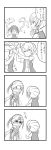  2girls 4koma 51_(akiduki) absurdres bare_shoulders comic commentary_request elbow_gloves glasses gloves greyscale hand_on_own_chin highres kantai_collection monochrome multiple_girls nowaki_(kantai_collection) remodel_(kantai_collection) scarf school_uniform sendai_(kantai_collection) serafuku sunglasses text translation_request two_side_up 