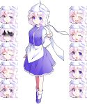  1girl :o ^_^ ^o^ angry apron blue_dress blush bobby_socks closed_eyes closed_mouth crying dairi dress eyebrows eyebrows_visible_through_hair facial_expressions frilled_dress frills full_body gloom_(expression) happy hat letty_whiterock long_sleeves multiple_views parted_lips pink_hair purple_shoes relief sad shaded_face shoes short_hair simple_background smile socks surprised tachi-e tareme teardrop tears touhou triangular_headpiece variations violet_eyes waist_apron white_apron white_background white_hat white_legwear 