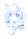  1girl animal_ears blush fox_ears monochrome naomi_(sekai_no_hate_no_kissaten) original simple_background sketch solo white_background 