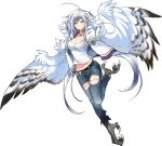  harpy haru_(monster_musume) looking_at_viewer monster_girl monster_musume_no_iru_nichijou monster_musume_no_iru_nichijou_online official_art pointy_ears raptor_(monster_musume) torn_clothes white_hair yellow_eyes 