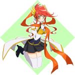  1girl bare_shoulders blush chiyo_(no3baki) detached_sleeves duel_monster gagaga_clerk gloves hair_ornament long_hair orange_hair skirt solo thigh-highs very_long_hair white_gloves white_legwear yu-gi-oh! 