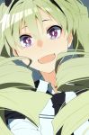  1girl :d anchovy drill_hair girls_und_panzer green_hair grey_background highres kofunami_nana necktie open_mouth smile solo symbol-shaped_pupils twintails 