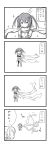  2girls 4koma 51_(akiduki) bare_shoulders comic commentary_request elbow_gloves gloves greyscale highres kantai_collection monochrome multiple_girls nowaki_(kantai_collection) remodel_(kantai_collection) scarf school_uniform sendai_(kantai_collection) serafuku translation_request two_side_up 