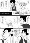  bare_shoulders breasts bulma cleavage comic controller couch dragon_ball dragon_ball_z dragonball_z earrings greyscale highres husband_and_wife jewelry momochamplu monochrome mouth_hold muscle open_mouth polka_dot popsicle remote_control short_hair smile sweat tank_top towel vegeta 
