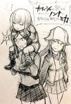  ! girls_und_panzer greyscale hat highres katyusha long_hair mika_(girls_und_panzer) monochrome nonna on_shoulder sketch sleeping translation_request tsunamino zzz 