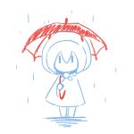  1girl chibi female full_body jiima_tarou limited_palette looking_at_viewer no_mouth partially_colored rain red_umbrella simple_background solo standing white_background youkai youkai_watch yukionna_(youkai_watch) |_| 