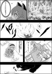  2girls comic female forest highres indoors kaenbyou_rin kaenbyou_rin_(cat) komeiji_satori monochrome multiple_girls nature niiko_(gonnzou) outdoors plant touhou translation_request 