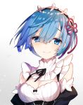  1girl blue_eyes blue_hair breasts cleavage crying crying_with_eyes_open maid re:zero_kara_hajimeru_isekai_seikatsu rem_(re:zero) sakofu short_hair solo tears 