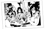  6+girls :o bangs beads black-framed_eyewear black-framed_glasses black_hair blush bodysuit bomber_jacket bottle cake casual chair china_dress chinese_clothes closed_eyes cup d.va_(overwatch) dress drinking facial_mark facial_tattoo flower flower_pot food fruit glasses gloves goggles greyscale hair_bun hair_ornament hair_stick hairpin handheld_game_console headphones high_ponytail hwansang jacket laughing leaning long_hair looking_at_another looking_at_viewer macaron mei_(overwatch) mercy_(overwatch) monochrome multiple_girls muscle overwatch pharah_(overwatch) photo_(object) playing_games playstation_vita short_hair smile spiky_hair strawberry swept_bangs tattoo tea teabag teacup tracer_(overwatch) vial white_gloves zarya_(overwatch) 