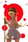  1girl blonde_hair brown_eyes crow_aberdeen fang helmet katana long_hair looking_at_viewer monogatari_(series) oshino_shinobu solo standing sword thighs weapon 