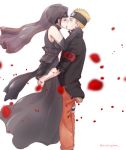  1boy 1girl black_dress black_gloves black_hair blonde_hair blood chikamaru closed_eyes couple dress forehead_protector gloves hair_up hetero hyuuga_hinata injury kiss lifting_person naruto naruto:_the_last spiky_hair turban uzumaki_naruto veil whiskers 