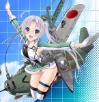  &gt;_o 1girl :d ahoge aircraft akitsushima_(kantai_collection) armpits bow bow_panties gloves grey_eyes h8k hair_ribbon headgear kantai_collection long_hair looking_at_viewer neko_danshaku nishikitaitei-chan one_eye_closed open_mouth outstretched_arms panties pantyshot polka_dot polka_dot_panties ribbon side_ponytail silver_hair smile spread_arms underwear white_gloves white_panties winking 