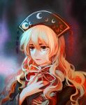  1girl black_dress chinese_clothes dress harrymiao hat highres junko_(touhou) lips long_hair long_sleeves looking_away orange_hair portrait solo tabard touhou turtleneck wavy_hair wide_sleeves 
