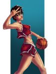  1girl ball basketball basketball_uniform highres short_hair shorts sportswear trancendental_raccoon 