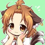  1girl :3 animal_ears brown_eyes brown_hair cat_ears cat_tail chen closed_mouth jewelry multiple_tails nekomata pila-pela short_sleeves single_earring solo tail touhou two_tails 