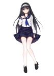  00s 1girl allenes black_hair blue_eyes blush full_body hairband highres loafers long_hair looking_at_viewer pleated_skirt school_uniform serafuku shoes simple_background skirt solo thigh-highs tohno_akiha tsukihime white_background white_legwear 