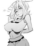  1girl blush breasts haruka_(pokemon) large_breasts looking_at_viewer maydrawfag monochrome pokemon v winking 