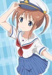  1girl blue_eyes bluebrute brown_hair hat high_school_fleet misaki_akeno peaked_cap school_uniform serafuku short_hair smile twintails 